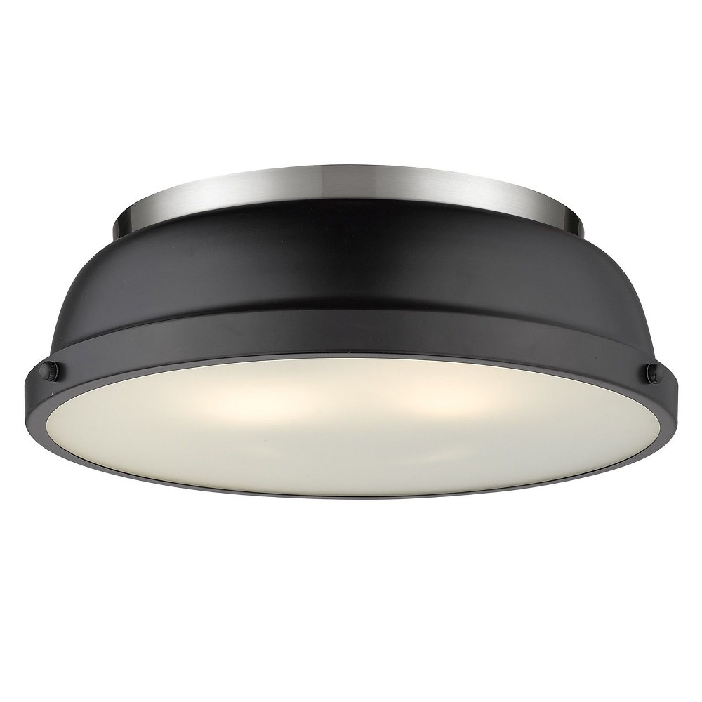 Golden Lighting-3602-14 PW-BLK-Duncan - 2 Light Flush Mount in Classic style - 4.25 Inches high by 14 Inches wide Pewter Matte Black Aged Brass Finish